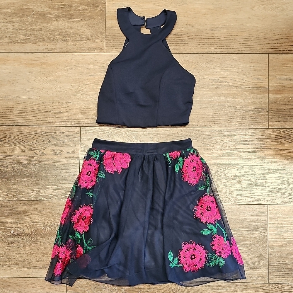 Speechless, Wedding, High Neck, Crop, Skirt Set, Sheer, Dance, Floral, Party